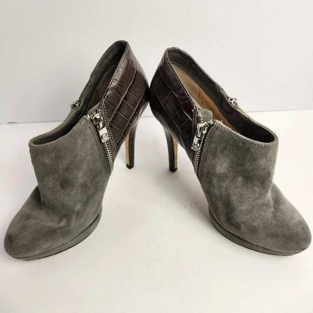 Michael‎ Kors York Women's Platform Side Zip Heeled Bootie Gray Size 6.5